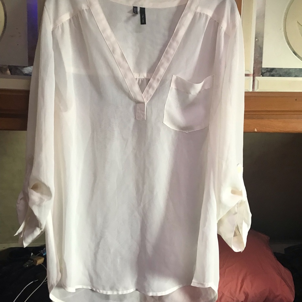 Maurices Cream Relaxed Cuffed Sleeve Blouse